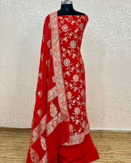 Red(Lal) Banarasi chiffon Silk handloom Suit