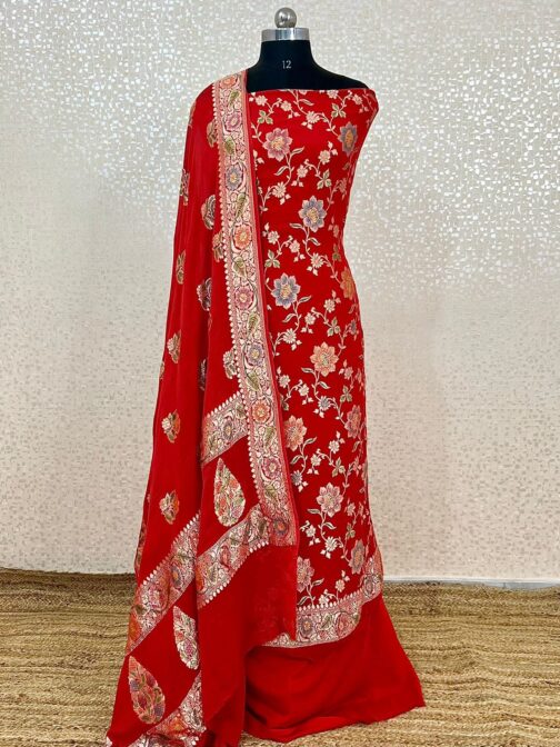 Red(Lal) Banarasi chiffon Silk handloom Suit