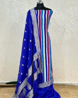 Multi Colour Banarasi chiffon Silk handloom Suit