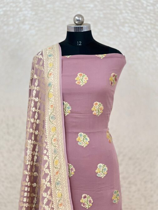 Grey Banarasi chiffon Silk handloom Suit - Image 3