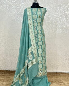 Sky Blue Banarasi chiffon Silk handloom Suit