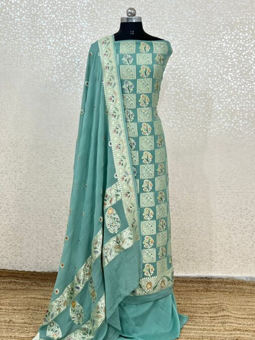 Sky Blue Banarasi chiffon Silk handloom Suit