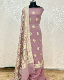 Grey Banarasi chiffon Silk handloom Suit