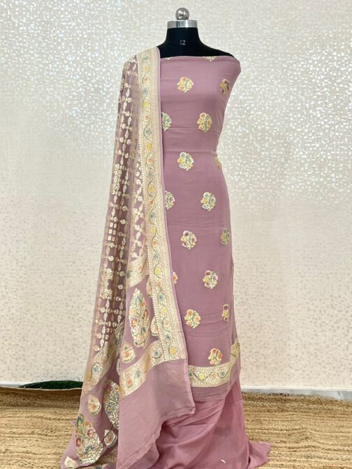 Grey Banarasi chiffon Silk handloom Suit