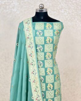 Sky Blue Banarasi chiffon Silk handloom Suit