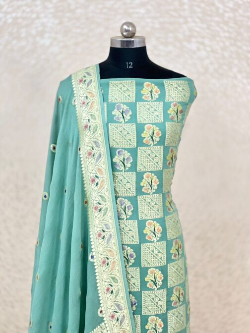 Sky Blue Banarasi chiffon Silk handloom Suit - Image 2