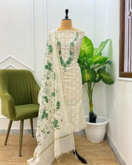 Banarasi Pure Cotton Off White Silk Suit