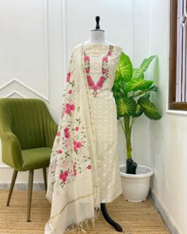 Banarasi Pure Cotton Off White Silk Suit