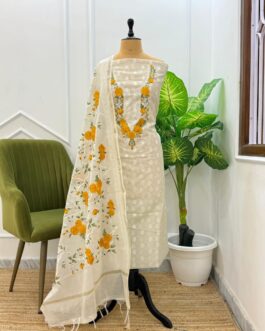 Banarasi Pure Cotton Off White Silk Suit