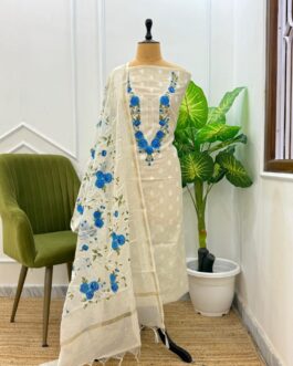 Banarasi Pure Cotton Off White Silk Suit