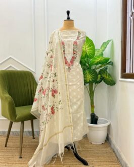 Banarasi Pure Cotton Off White Silk Suit