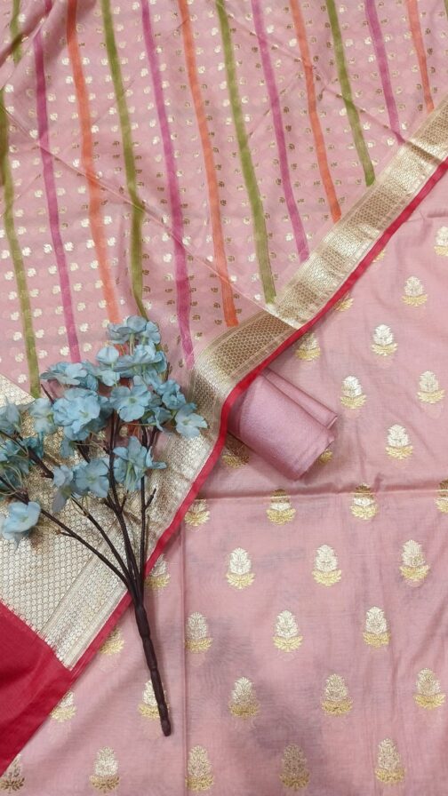 Light Rani Pink Banarasi Pure Mercerised Suit