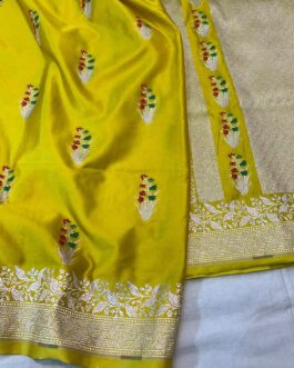 Banarasi Mehndi Colour Masru Pure silk Saree