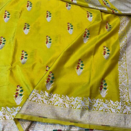 Banarasi Mehndi Colour Masru Pure silk Saree - Image 2